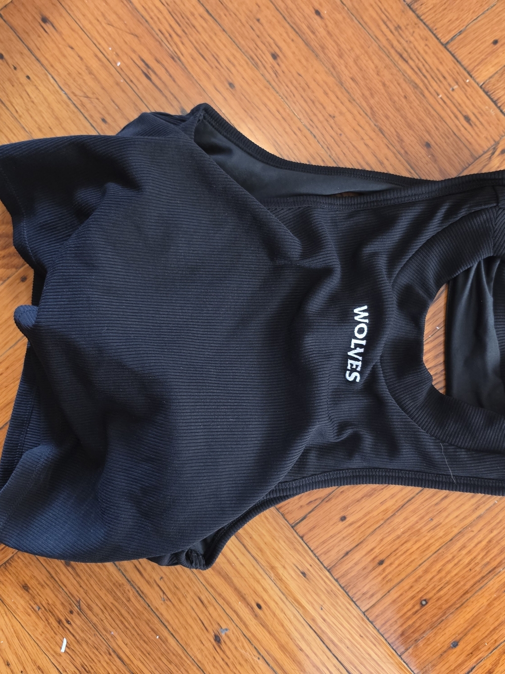 Darc Sport Black Ribbed Crop Top with WOLVES Embroidery